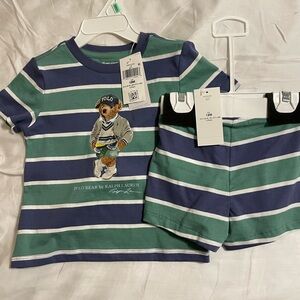 Ralph Lauren Kids Polo Bear Striped Tee & Shorts Set- Blue & Green